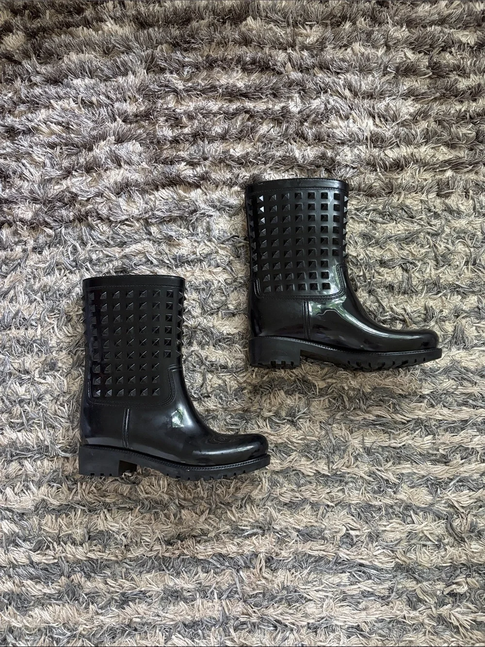 Black Studded Mid-Calf Rain Boots US Women’s 6